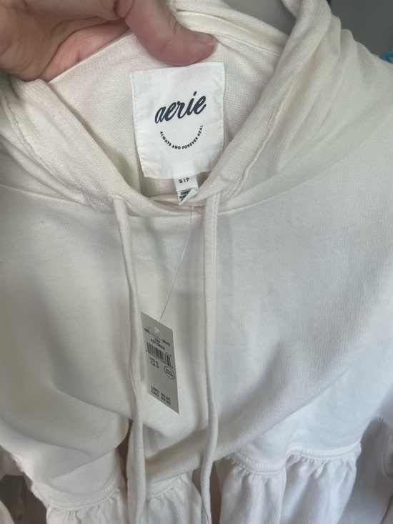 aerie Off-White Hooded Peplum Pullover - Picture 4 of 6